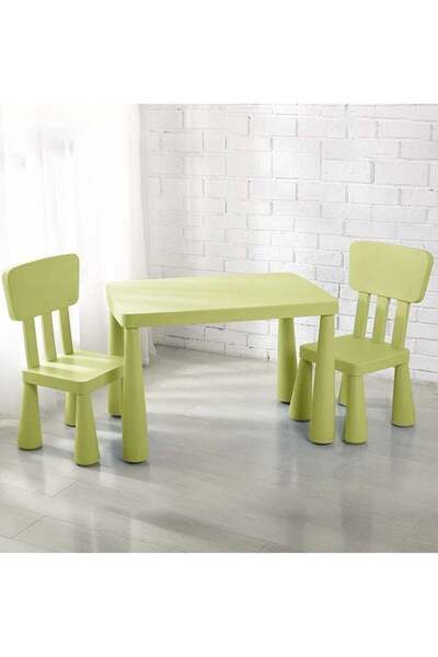 Generic Rectangular green children's table with two green chairs