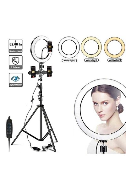 Generic حلقة إضاءة سيلفي مقاس 10 بوصات مع حامل ثلاثي القوائم بطول 210 سم ومزو...