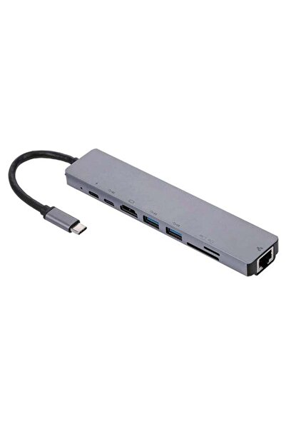 Generic 8-In-1 Type-C USB Hub Adapter Grey/Black