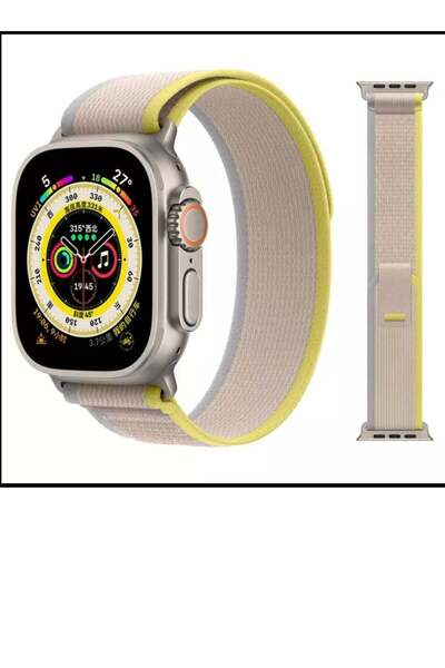 Generic Apple Watch strap made of rubber fabric beige with yellow