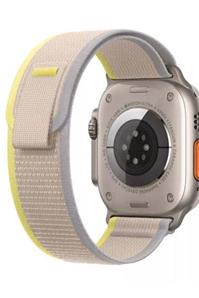 Generic Apple Watch strap made of rubber fabric beige with yellow color