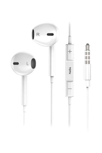 Totu سماعات أذن سلكية مع ميكروفون باللون الأبيض