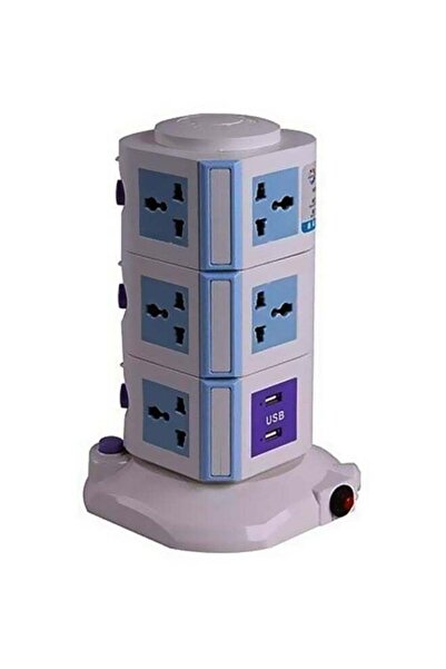 Generic وصلة طاقة رأسية عالمية بثلاث طبقات، أبيض/أزرق، 15 × 15 × 8 سم