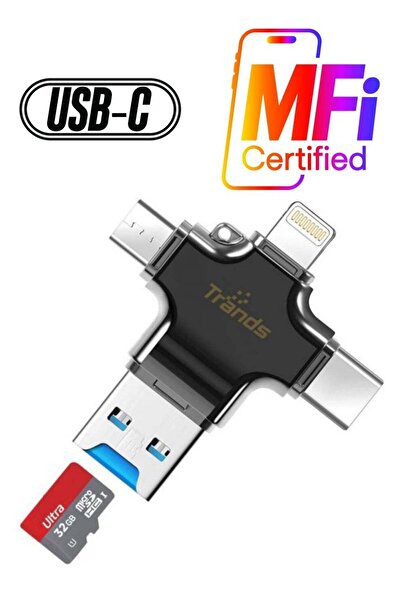 trands قارئ بطاقات TF Micro SD 4 في 1 باللون الأسود/الفضي