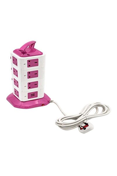 Generic مقبس تمديد 16 اتجاهًا مع منفذ USB وردي/أبيض 3 أمتار