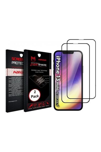 Margoun 2-Pack Super Shieldz 3D Tempered Glass Screen Protector for Apple iPhone 13 Mini Clear/Black
