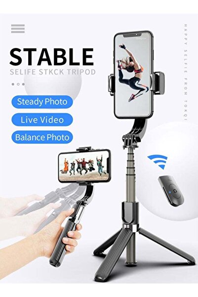 TOKQI عصا سيلفي لاسلكية مع مثبت ثلاثي القوائم باللون الأسود