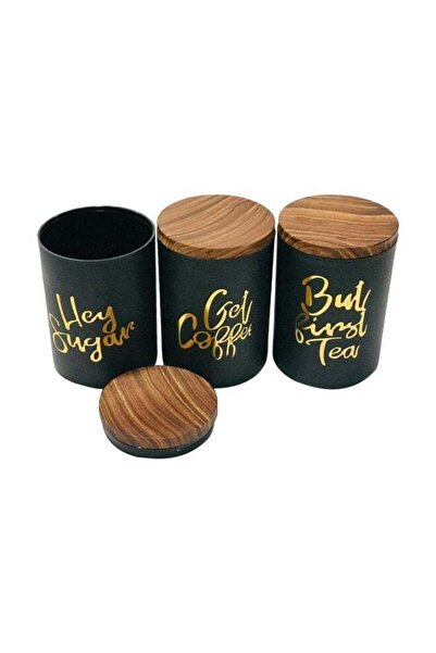 Home Box 3-Piece Tea Coffee Sugar Jar Black/Beige 200ml