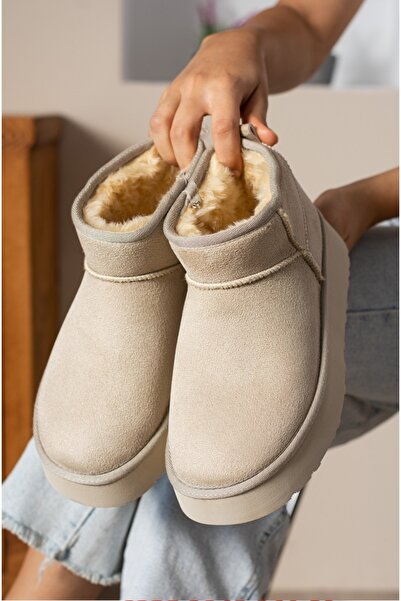 awix Vízálló platformtalp szőrmével bélelt sport rövid női csizma BÉZS