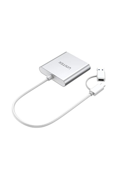 Unitek 3-Port USB 3.0 Card Reader with USB-C Adapter – 5Gbps Speed, White | Y-9313D
