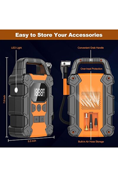 CFT Tire Inflator Portable Air Compressor, 150 PSI Heavy Duty Cordless Air Pump for Car Tires