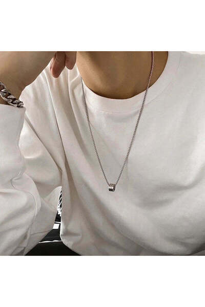 Pursehuit Colier bărbătesc, argint, oțel inoxidabil, placat cu aur de 18k, cu...