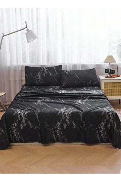 LUNA HOME 4 Pieces Bedsheet Set, Black Marble
