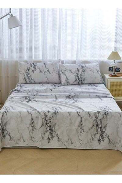 LUNA HOME 4 Pieces Bedsheet Set, White Marble
