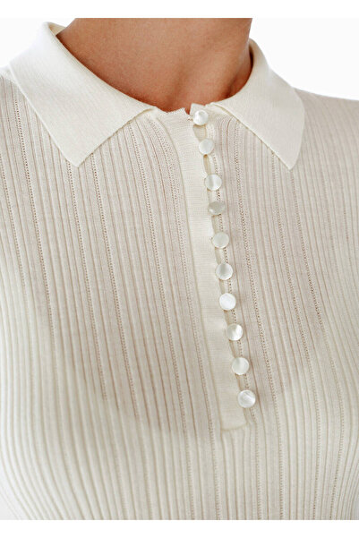 Knitss Polo Neck Extrafine Merino Wool Blend Knitwear Ecru