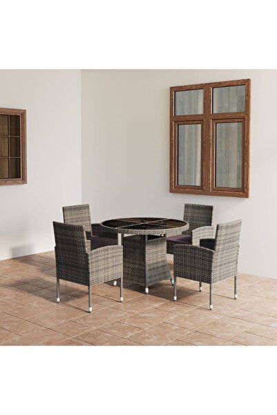 vidaxl طقم طعام للحديقة من 5 قطع من البولي راتان، لون أنثراسيت ورمادي