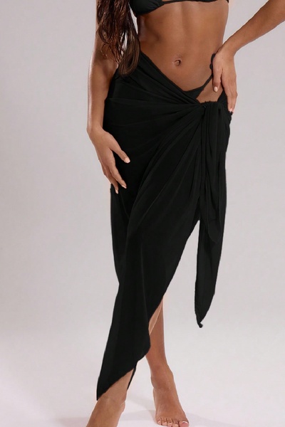 veralya Women's Black Basement Style 150X75 Pareo with Tie Detail