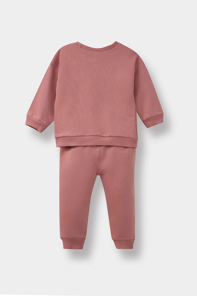 DeFacto E8993 Burgundy Baby Girl 2-Piece Set Printed Sweatshirt and Sweatpants
