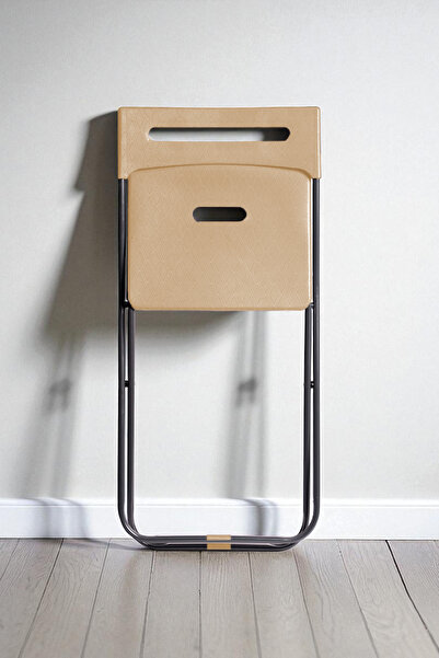 İronika Safran Katlanabilir Metal Gövdeli Sandalye Katlanır Mutfak Bahçe Kamp Sandalyesi Krem 4 Adet