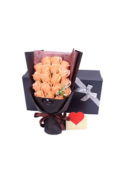 Flower Buchet de 18 trandafiri de săpun, cutie cadou, culoare portocalie