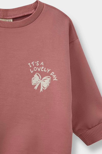 DeFacto E8993 Burgundy Baby Girl 2-Piece Set Printed Sweatshirt and Sweatpants