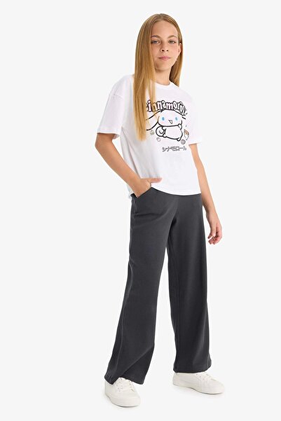 DeFacto E1836 Antrasit Kız Çocuk Beli Lastikli Wide Leg Geniş Paça Eşofman Altı