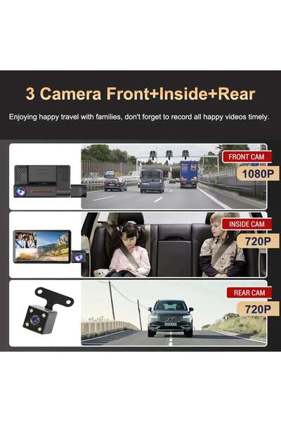 OEM Camera Auto Tripla TSS-XH-208, Ecran LCD de 4", G Senzor, Unghi 170 grade, Monitorizare parcare