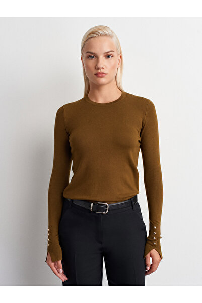 Dilvin 1267 Πουλόβερ με λαιμόκοψη με μανίκια στη μέση-Πράσινο λαδί