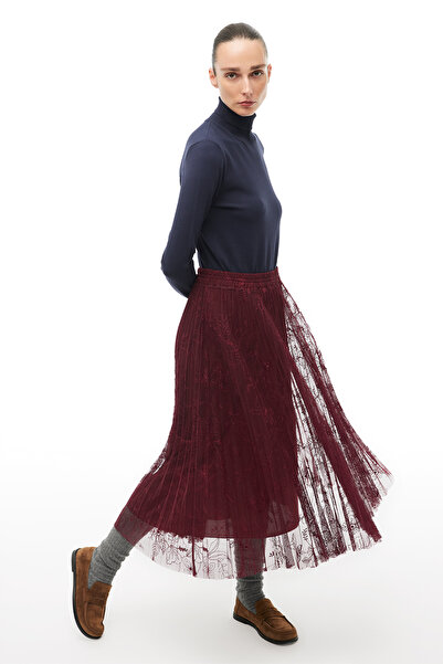 Perspective Burgundy High Waist Ankle Length Skirt