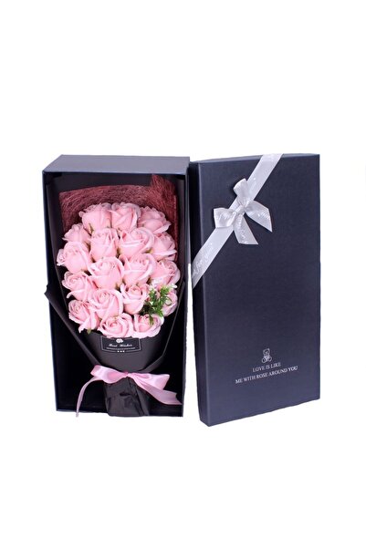 Flower Buchet 18 trandafiri de sapun, ambalat cutie cadou, culoare roz deschis