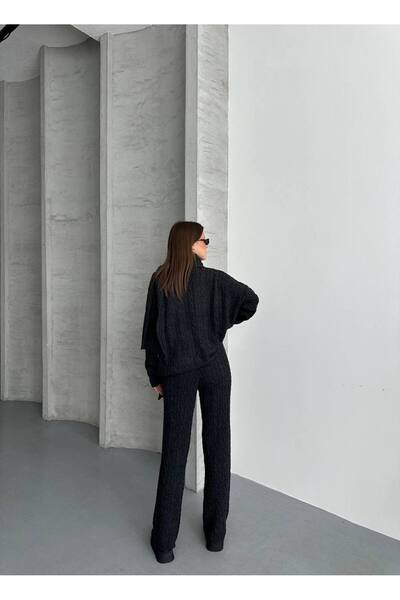 ZF BUTİK Scarf, Braided Hair, Knitwear, Pants, Bottom, Top Set