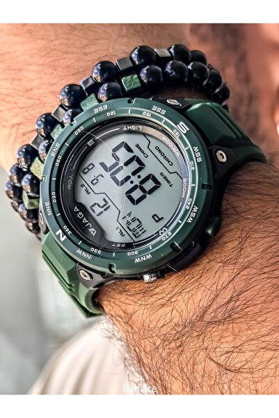 Jaga Digital Sports Men's Wristwatch, Green Silikon Cord Suitable for Pool and Sea Use, with Stopwatch