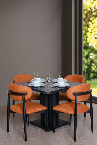 Eymense Dark Kare 4 Sandalyeli Mutfak Masa Takımı