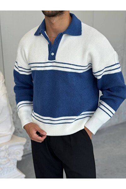 OKSHEN Men's Buttoned Collar Knit Sweater