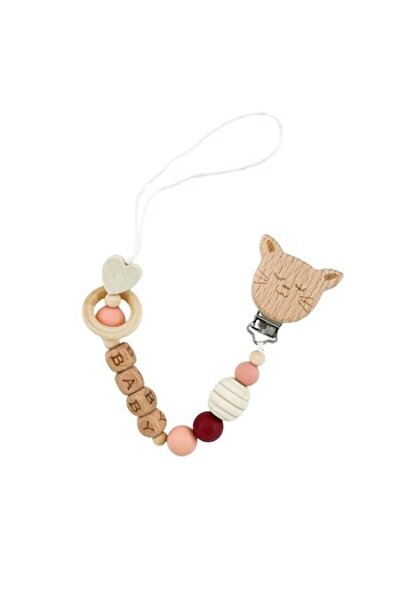 Mixbo Suzetă personalizată Mixbo, lemn, model pisică, alb/roz