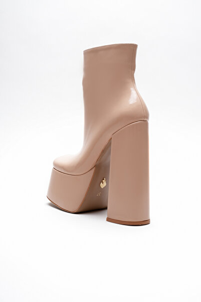 Ayakkabı Ateşi Kadın Nude Rugan Fermuarlı Orta Boy Platform Topuklu Bot Ecosie