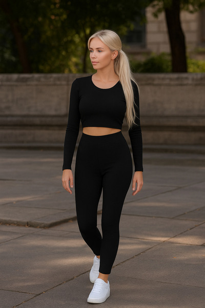 ibeeka Women's Ribbed Leggings Crop Top Bottom Top Sporty Stylish Set