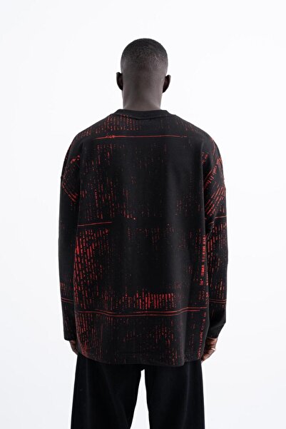 Machinist Men's Oversize Printed Black Sweatshirt