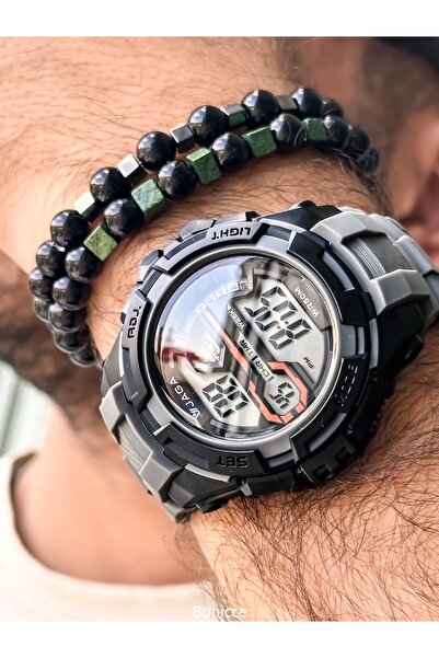 Jaga Digital Sports Men's Wristwatch, Gray Silikon Cord Suitable for Pool Sea Use, with Stopwatch