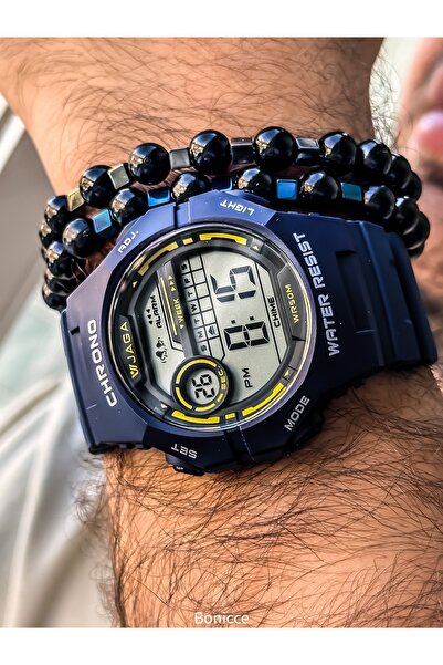 Jaga Digital Sports Men's Wristwatch, Navy Blue Silikon Cord Suitable for Pool and Sea Use, with Stopwatch