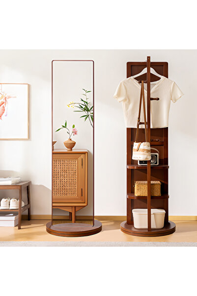 sharpdo Rotating Full-Length Mirror with Clothes Hanger & Storage, Movable Floor-Standing Design