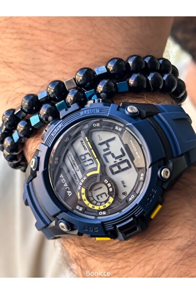 Jaga Digital Sports Men's Wristwatch, Navy Blue Silikon Cord Suitable for Pool and Sea Use, with Stopwatch