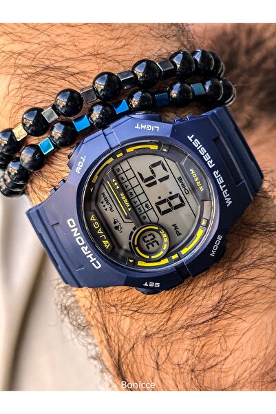 Jaga Digital Sports Men's Wristwatch, Navy Blue Silikon Cord Suitable for Pool and Sea Use, with Stopwatch