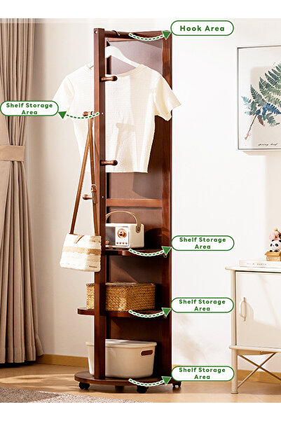 sharpdo Rotating Full-Length Mirror with Clothes Hanger & Storage, Movable Floor-Standing Design