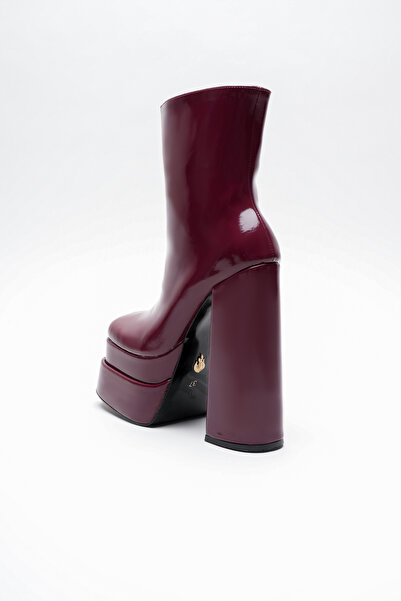 Ayakkabı Ateşi Bordo Rugan Çift Platform Özel Tasarım Kadın Ayakkabı Vega