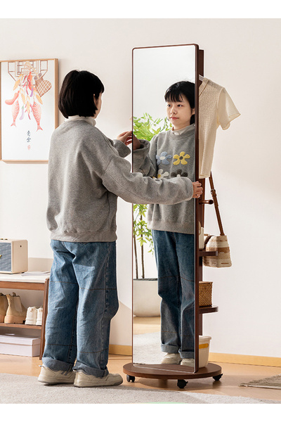 sharpdo Rotating Full-Length Mirror with Clothes Hanger & Storage, Movable Floor-Standing Design