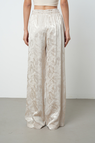 Orfeo Negro Kadın Bej Renk Çiçek Desenli Bol Paça Beli Lastikli Pantolon