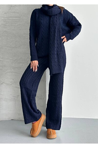 ZF BUTİK Комплект з шарфом, плетеними трикотажними штанами та верхньою частиною