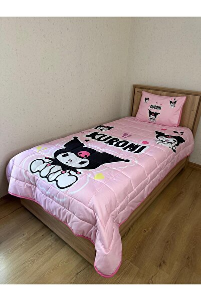 adenkahome Kuromi Desenli, Kapitone Dikişli Tek Kişilik Yatak Örtüsü Seti 160x220 cm + Yastık Kılıfı