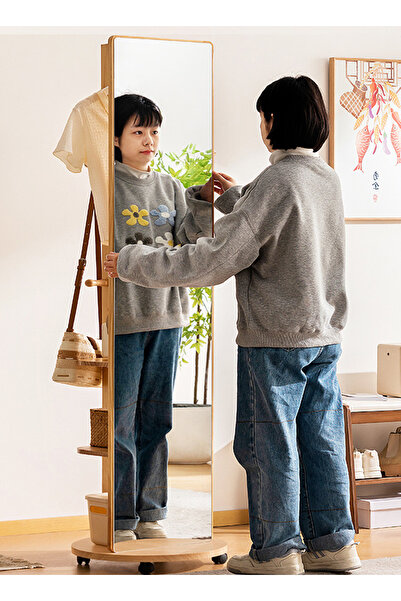 sharpdo Rotating Full-Length Mirror with Clothes Hanger & Storage, Movable Floor-Standing Design